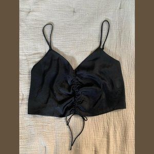 Aritzia Wilfred Verso ruched satin camisole in black, size small